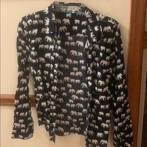 Crown & Ivy, navy blue elephant print blouse, S
